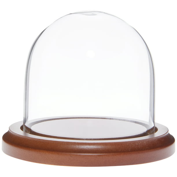 3-1/2-Inch Mini Clear Plastic Display Dome with Wood Base